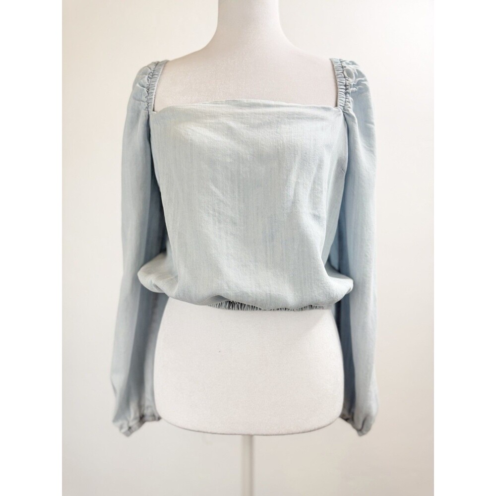 Cloth & Stone Top Womens Medium Light Blue Square Neck Peasant Boho Blouse